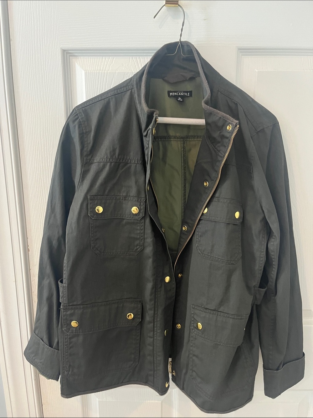 J. Crew Dark Olive Military Field Jacket with Brass Hardware